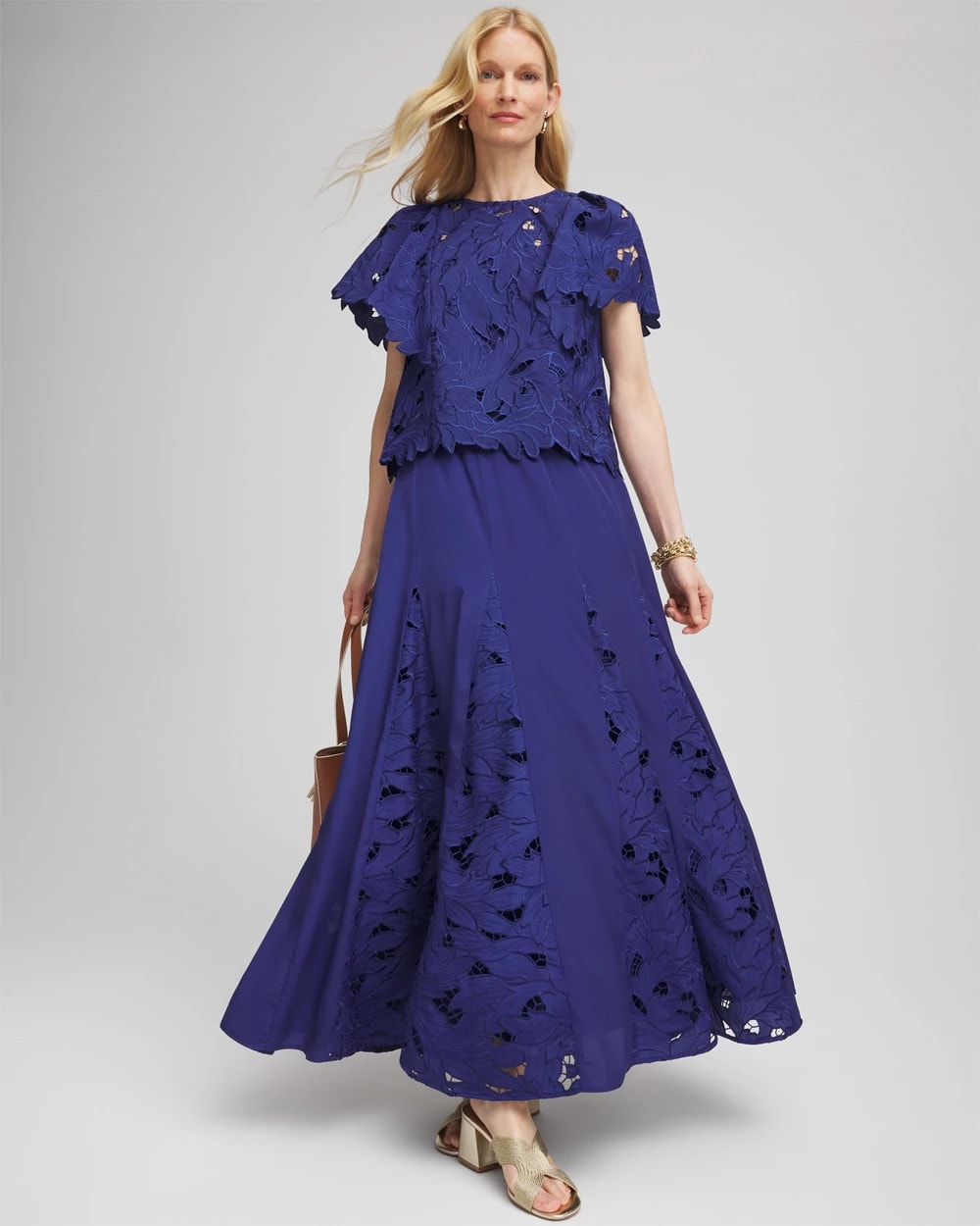 Chico's Godet Maxi Eyelet Skirt