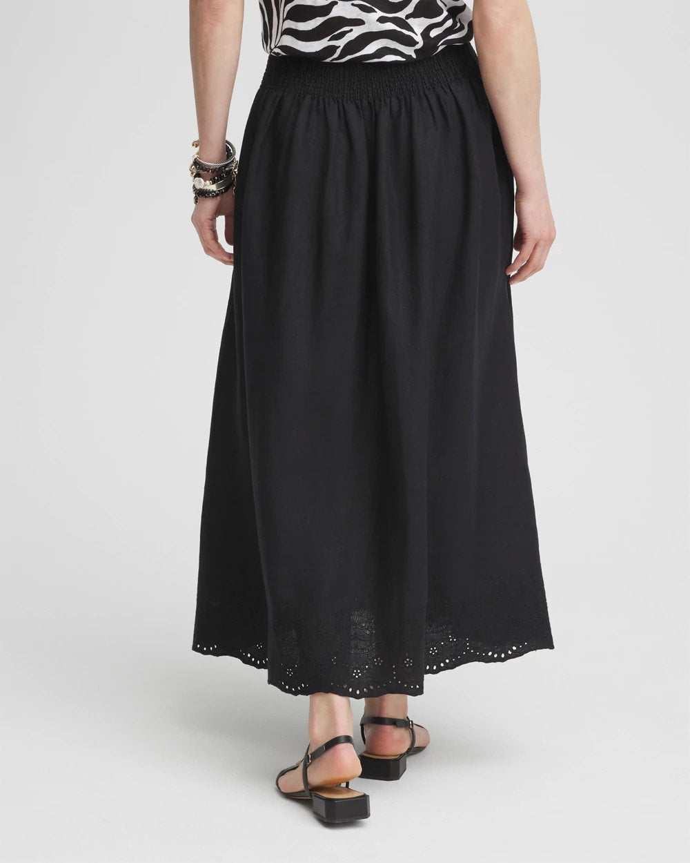 Chico's Linen Embroidered Scallop Hem Skirt