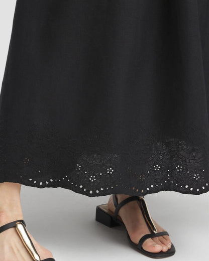 Chico's Linen Embroidered Scallop Hem Skirt