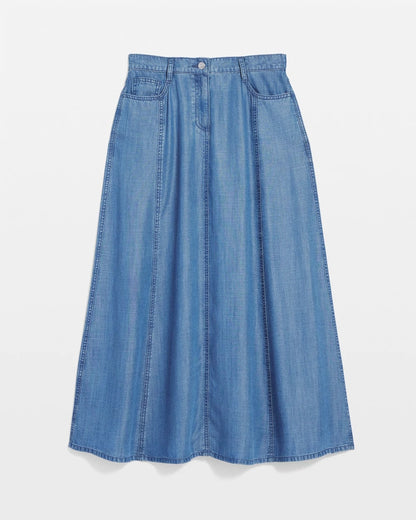 Chico's Lightweight Denim Fly Front Midi Skirt