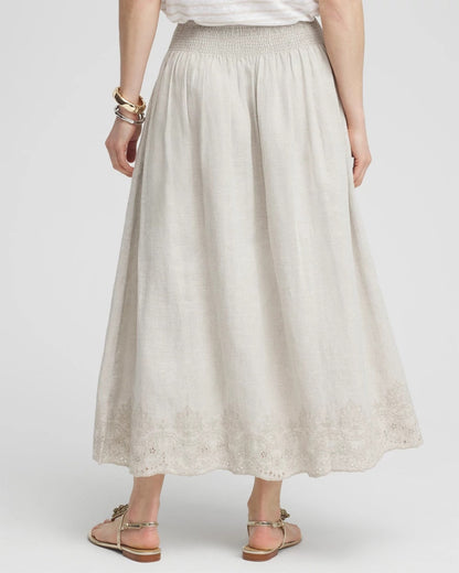 Chico's Linen Embroidered Scallop Hem Skirt