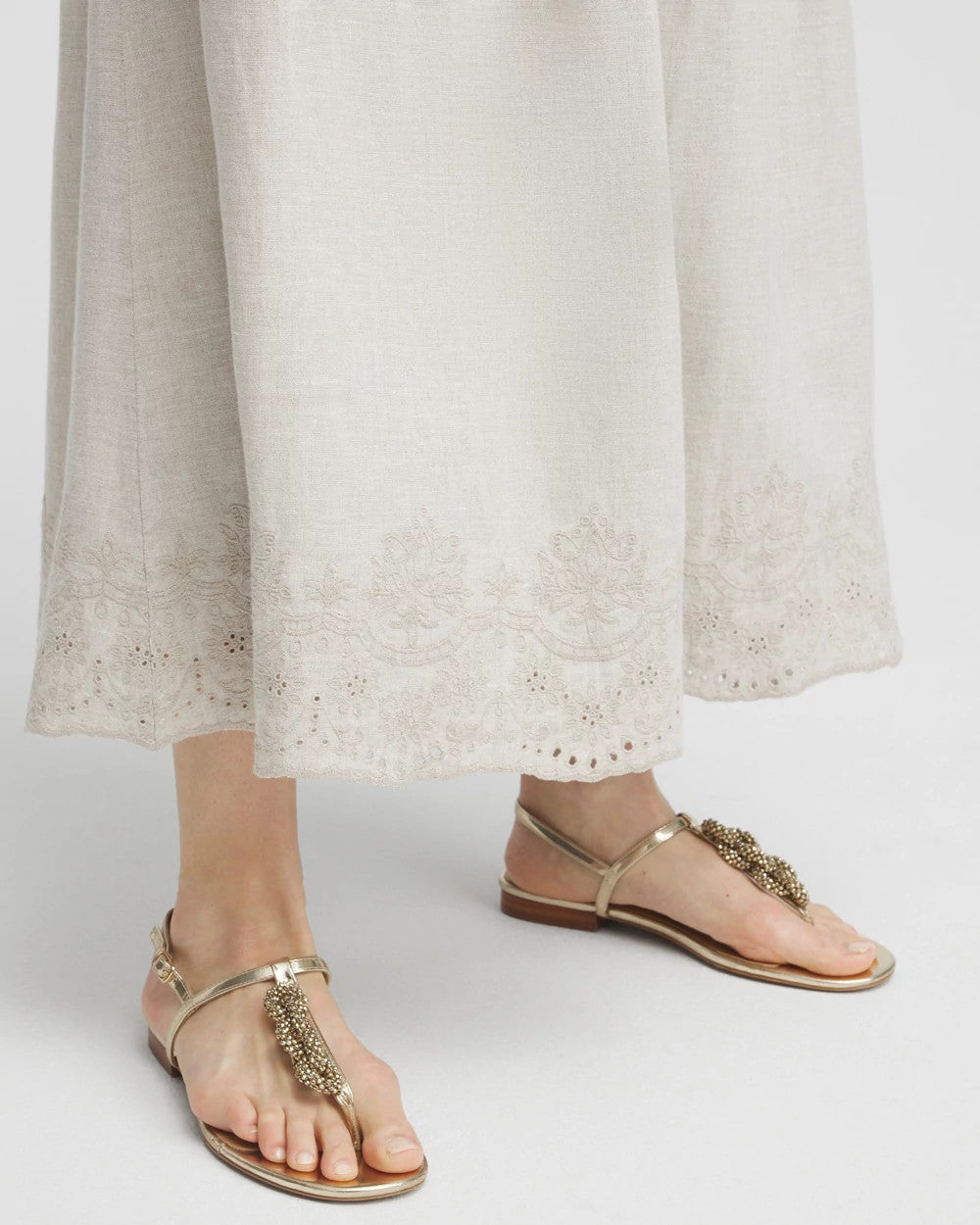 Chico's Linen Embroidered Scallop Hem Skirt