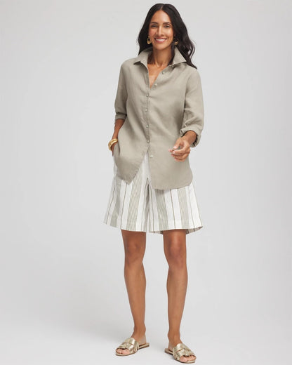 Chico's Striped Cotton-Linen Pull-On Utility Shorts