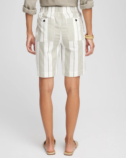 Chico's Striped Cotton-Linen Pull-On Utility Shorts