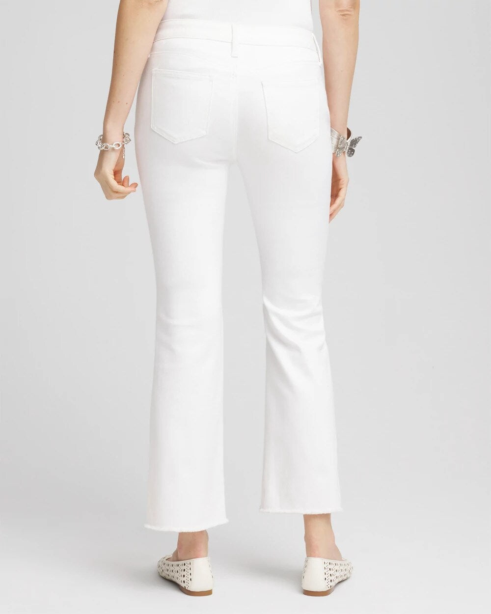 Chico's Petite No Stain Girlfriend Fray Hem Kick Flare Jeans