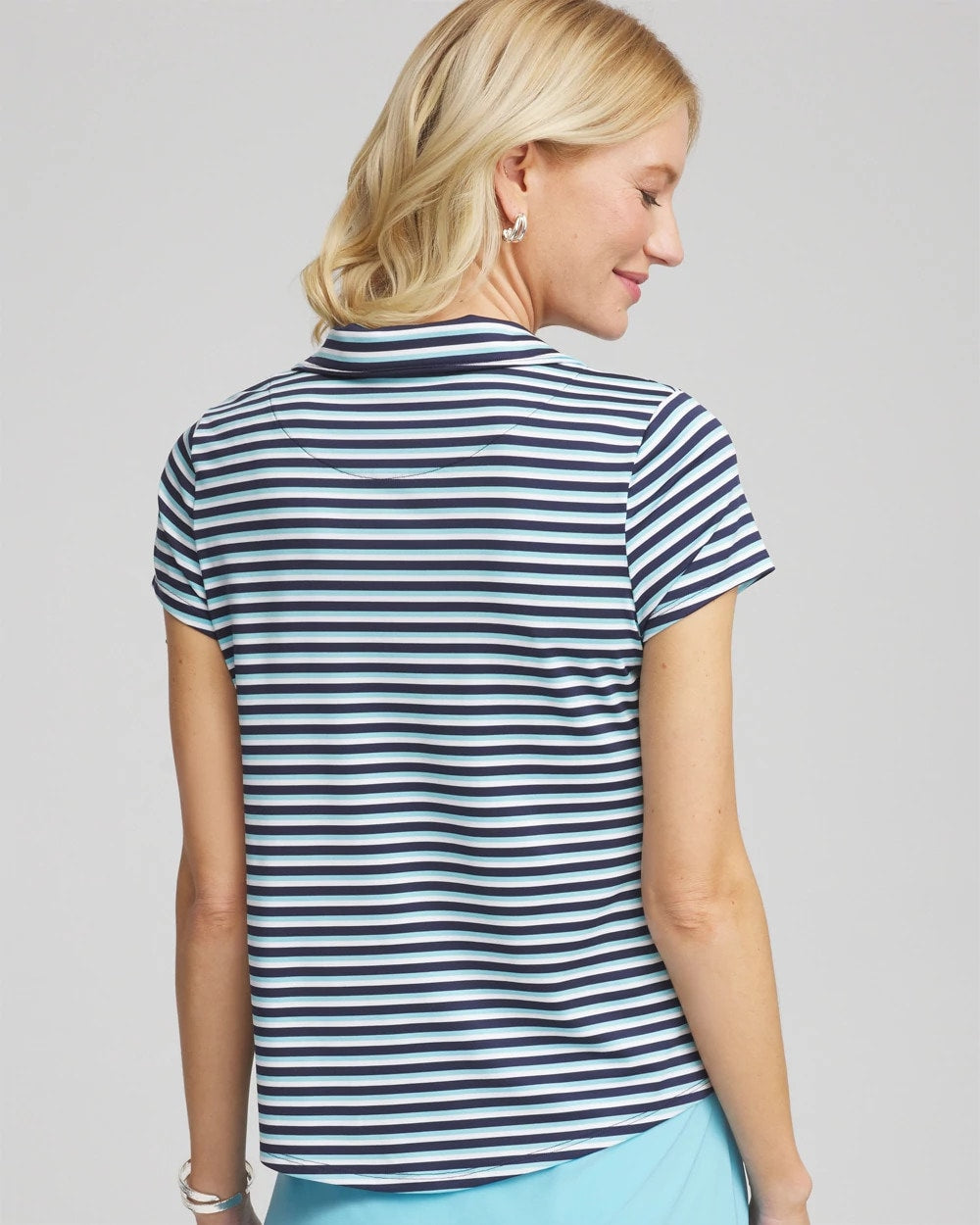 Chico's Zenergy® Striped UPF Mockneck Short-Sleeve Top