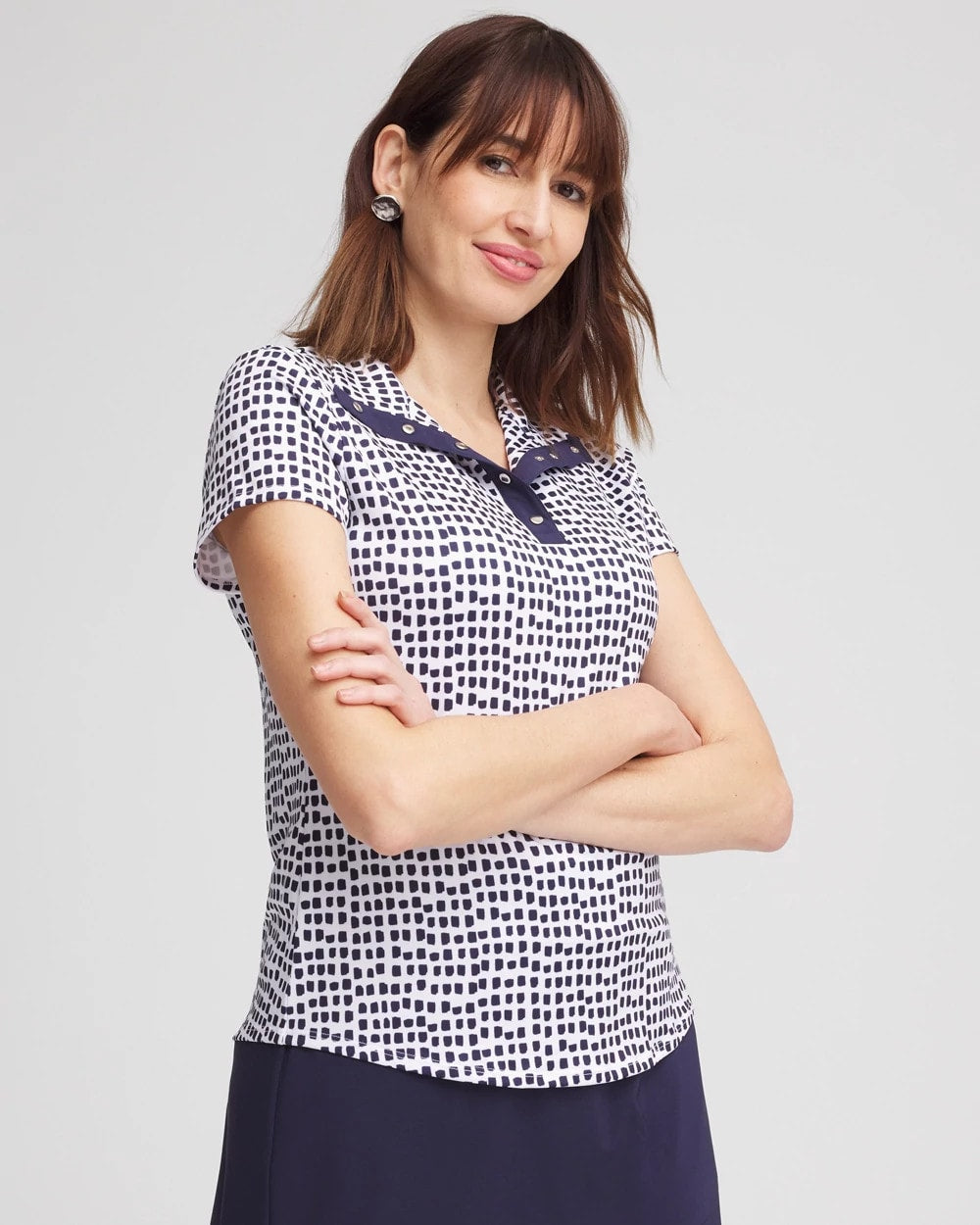Chico's Zenergy® UPF Dots Mockneck Short-Sleeve Top
