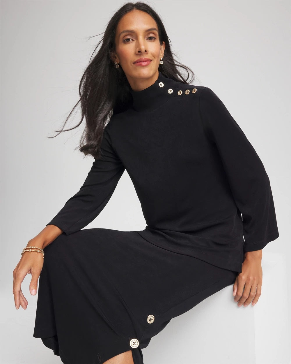 Chico's Travelers™ Button Mockneck Top