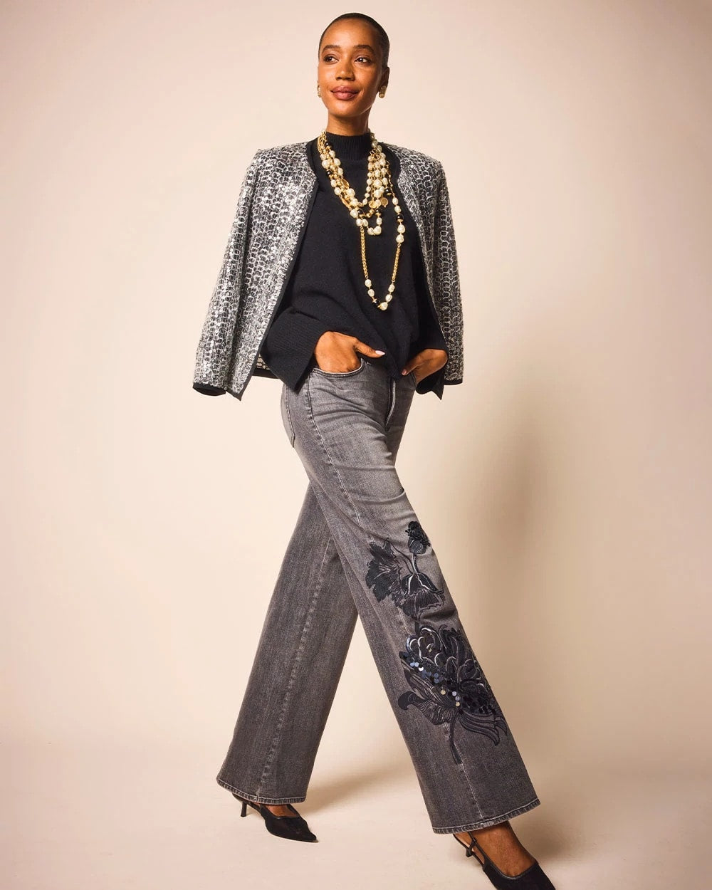 Chico's Printed High-Rise Wide-Leg Jean