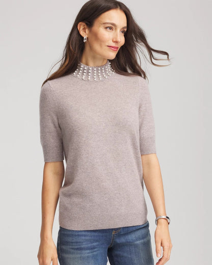 Chico's Cashmere Pearl Mockneck Sweater