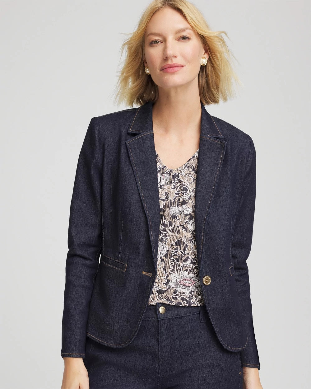 Chico's Denim Peplum Blazer