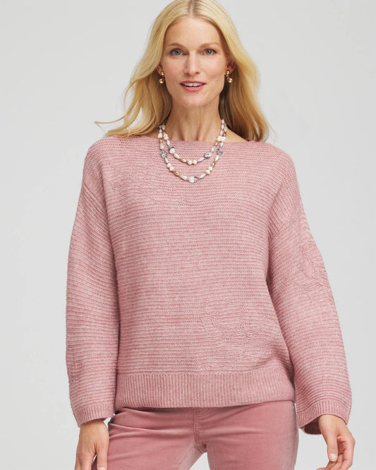 Chico's Tonal Embroidered Boatneck Pullover Sweater