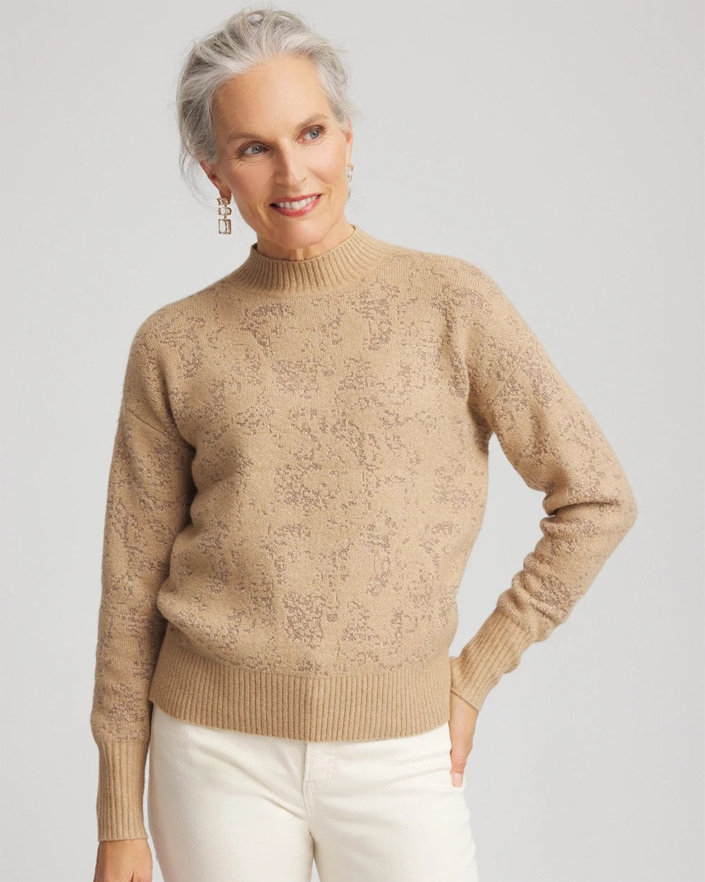 Chico's Jacquard Mockneck Pullover
