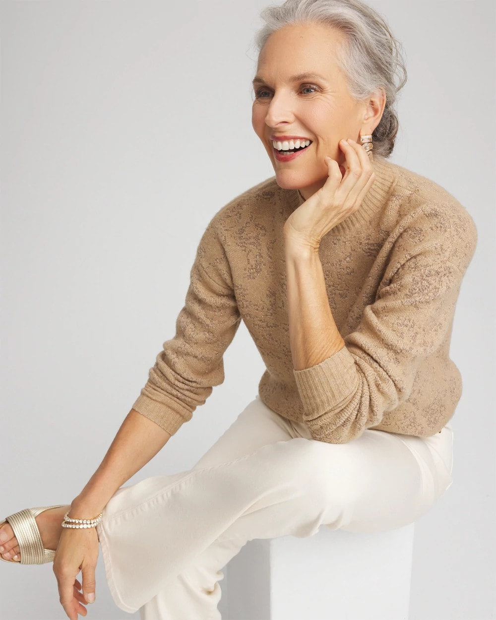 Chico's Jacquard Mockneck Pullover
