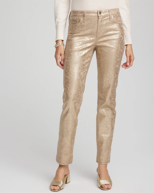 Chico's Girlfriend Slim Ankle Foiled Lace Jeans