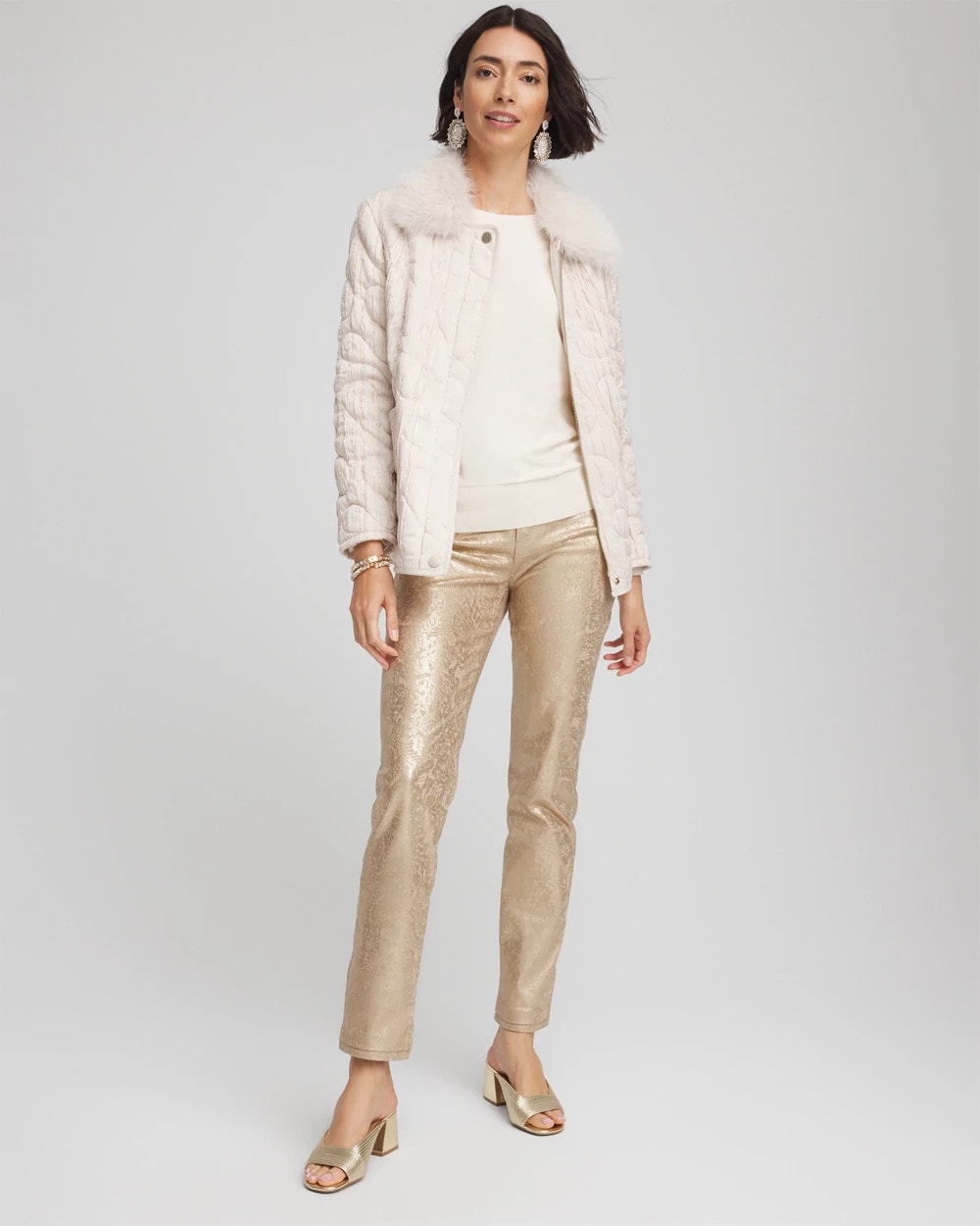 Chico's Girlfriend Slim Ankle Foiled Lace Jeans