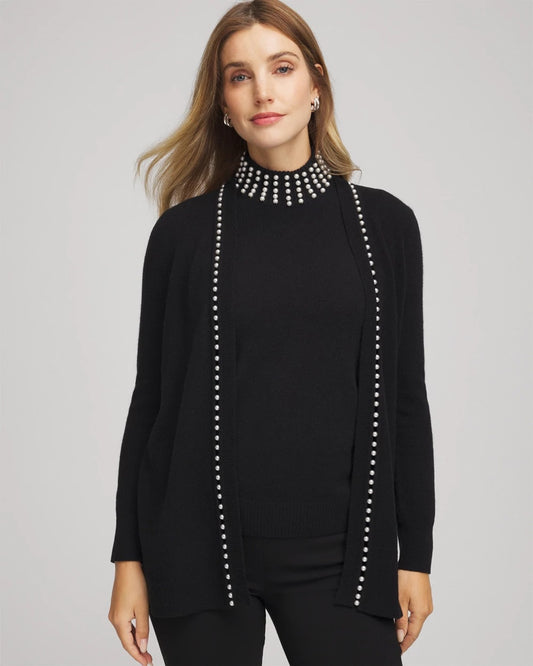 Chico's Cashmere Pearl-Trim Cardigan