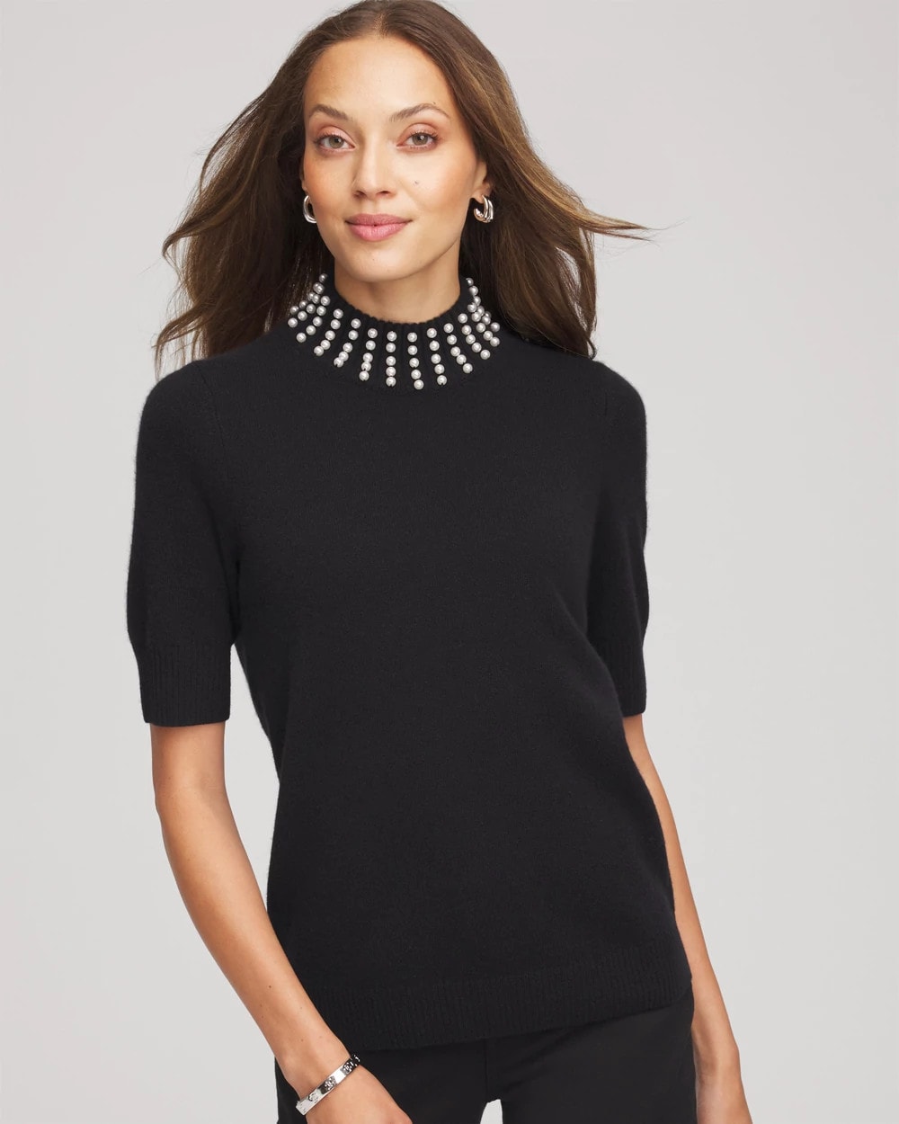 Chico's Cashmere Pearl Mockneck Sweater