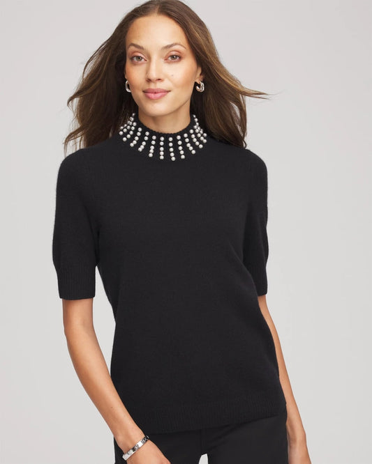 Chico's Cashmere Pearl Mockneck Sweater