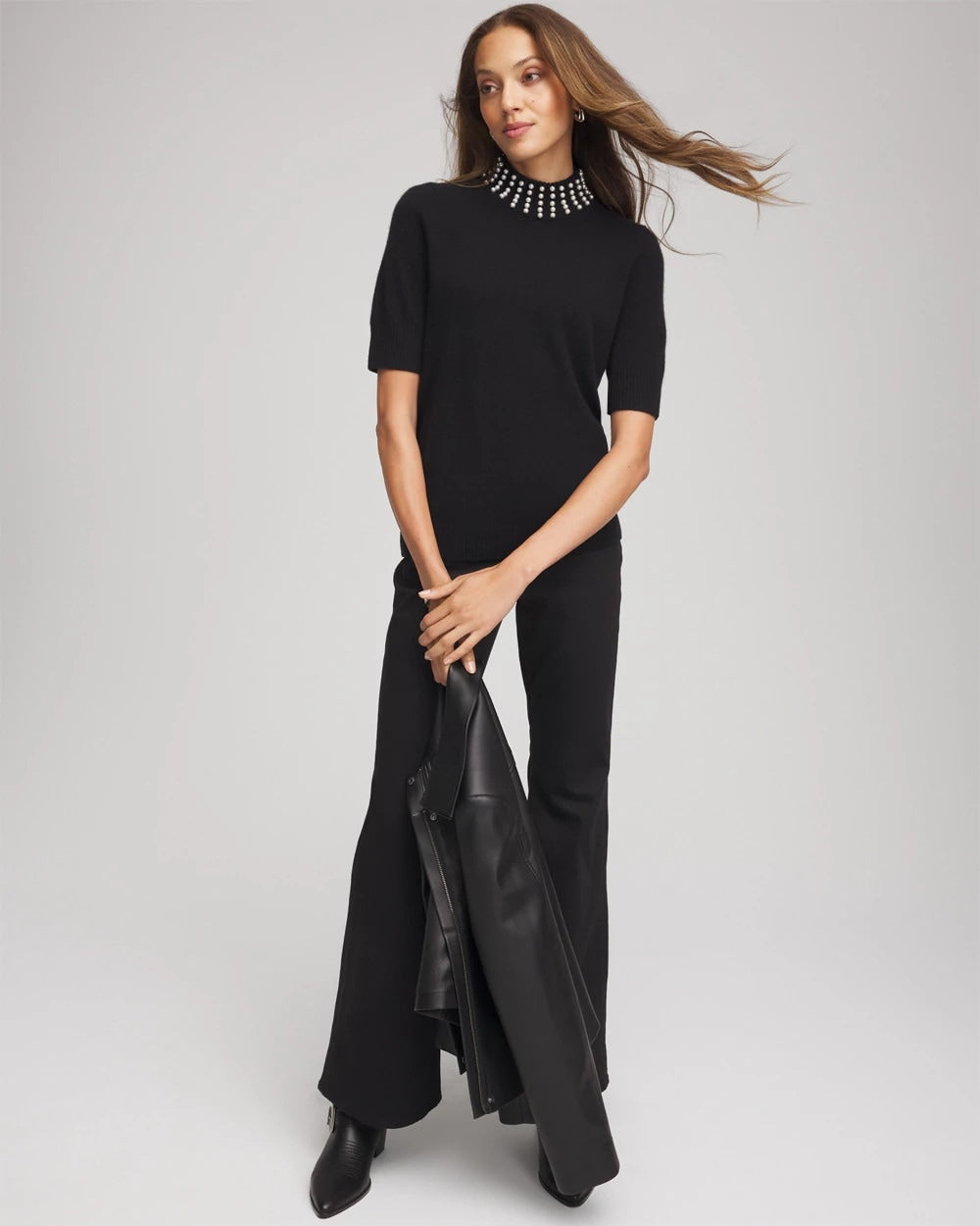 Chico's Cashmere Pearl Mockneck Sweater