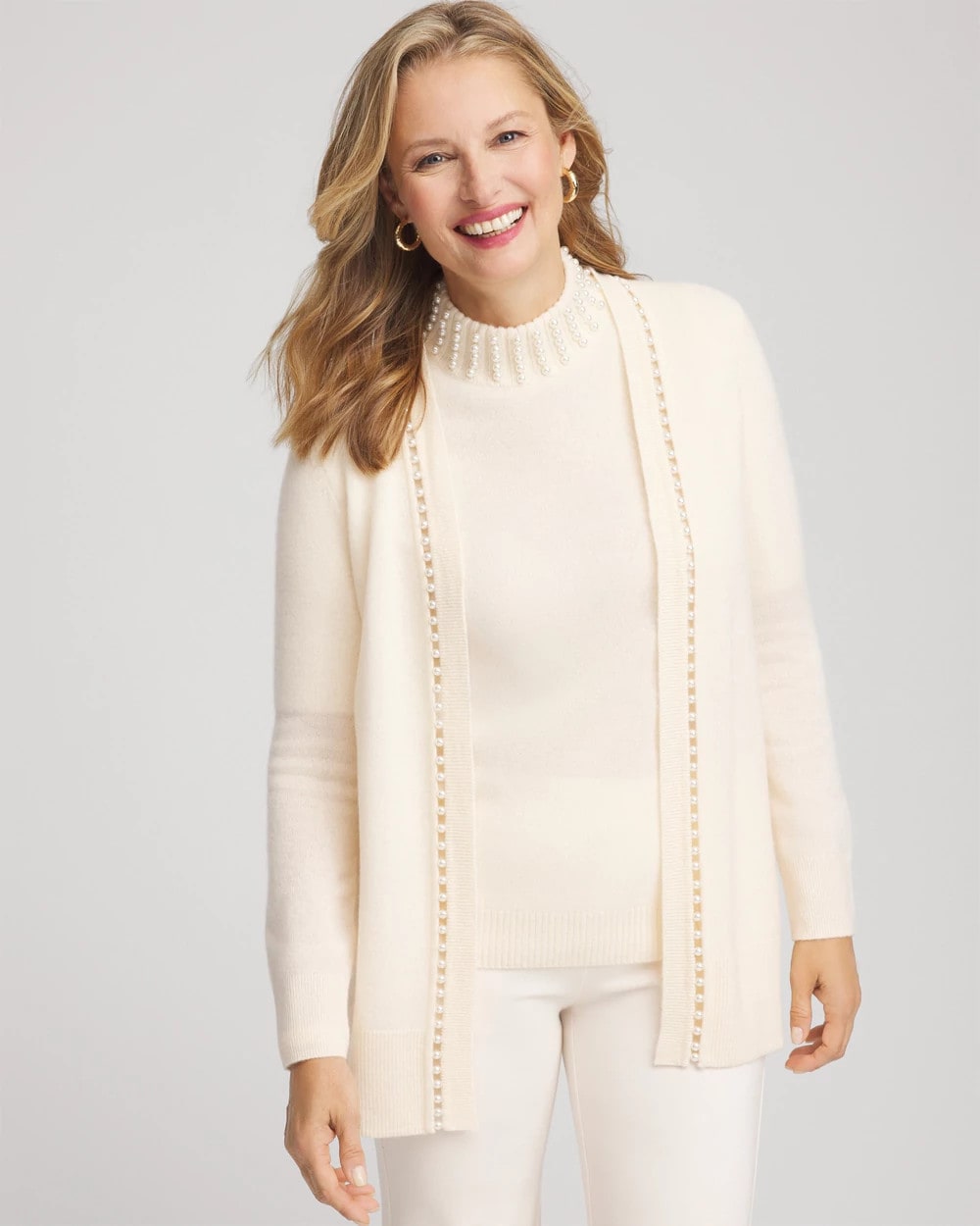 Chico's Cashmere Pearl-Trim Cardigan