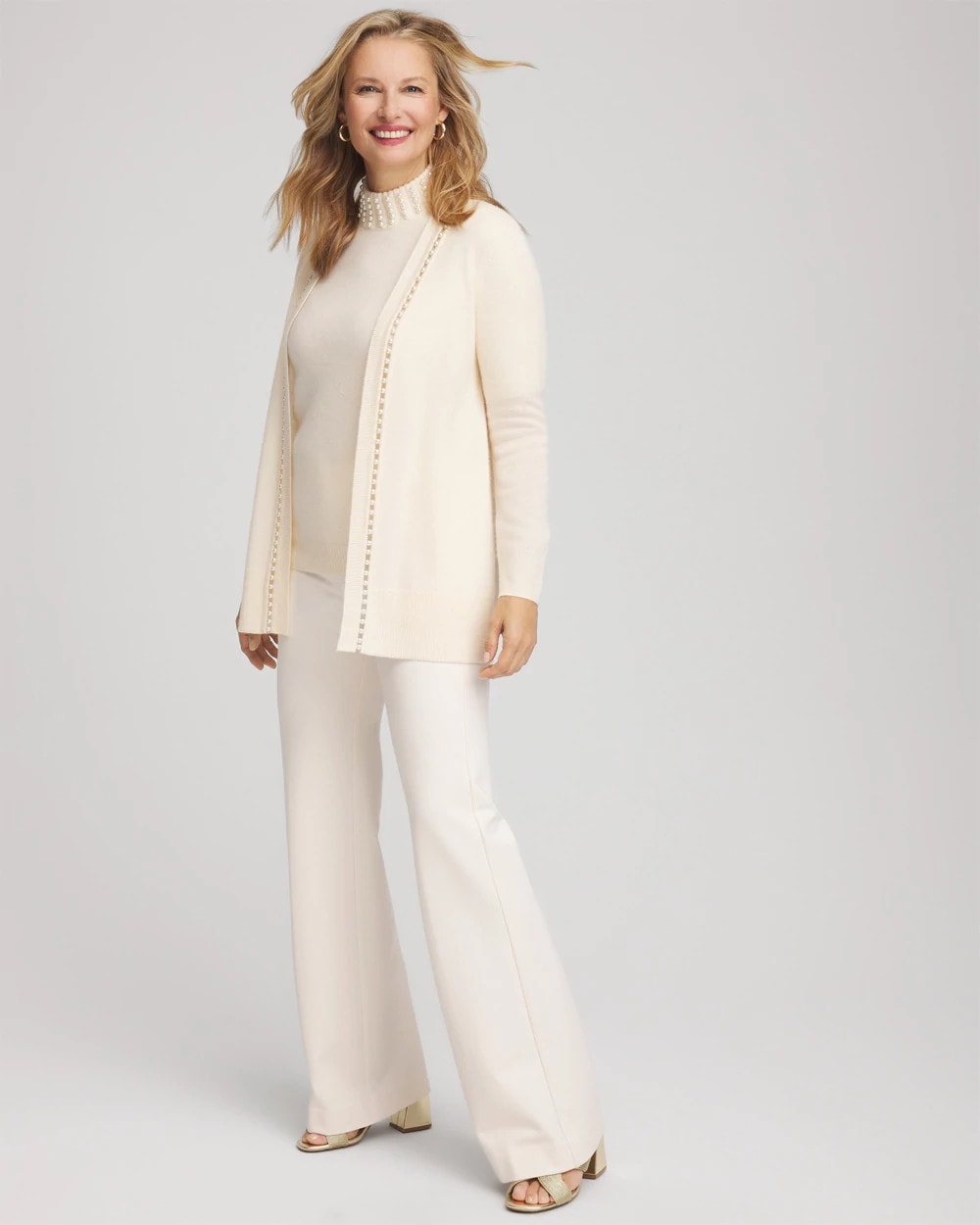 Chico's Cashmere Pearl-Trim Cardigan