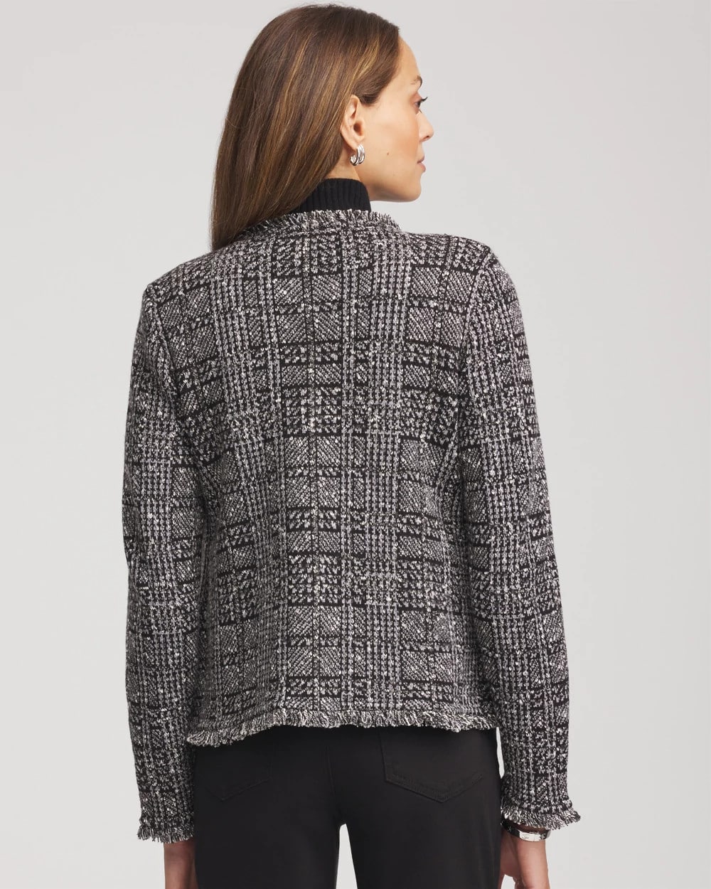 Chico's Embroidered Metallic Tweed Cardigan