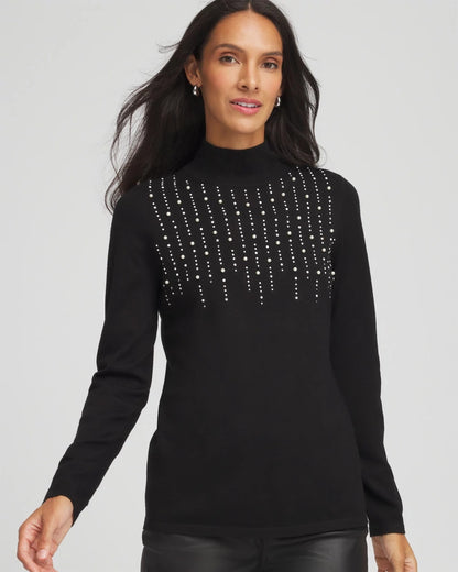 Chico's Ella Embellished Mockneck Sweater