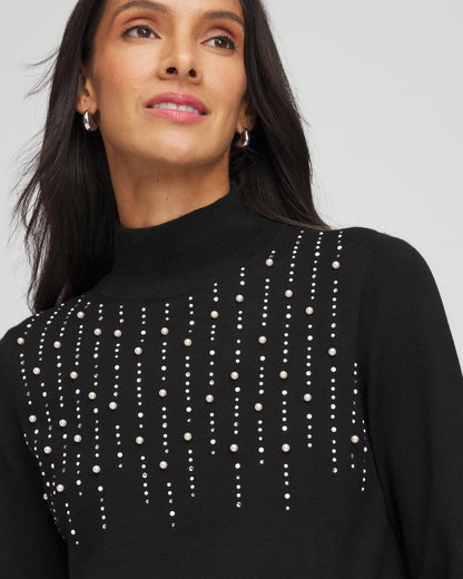 Chico's Ella Embellished Mockneck Sweater