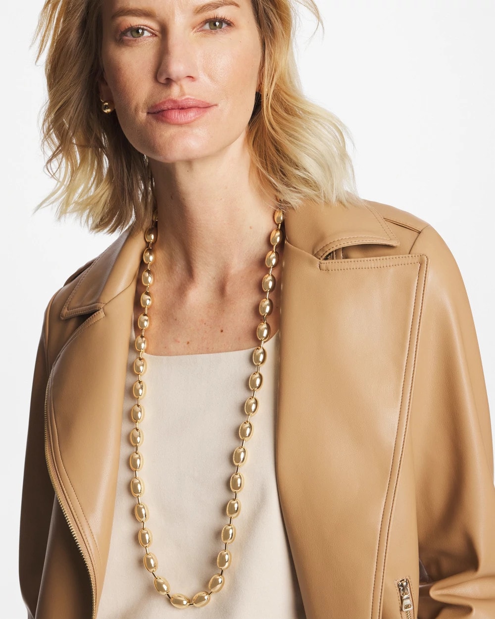 Chico's Gold Bead Long Single-Strand Necklace