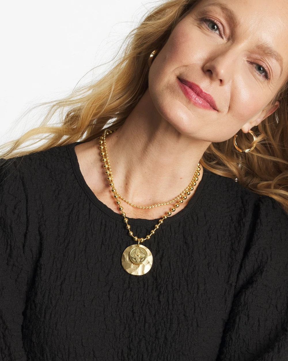 Chico's Short Gold Ball Chain Pendant