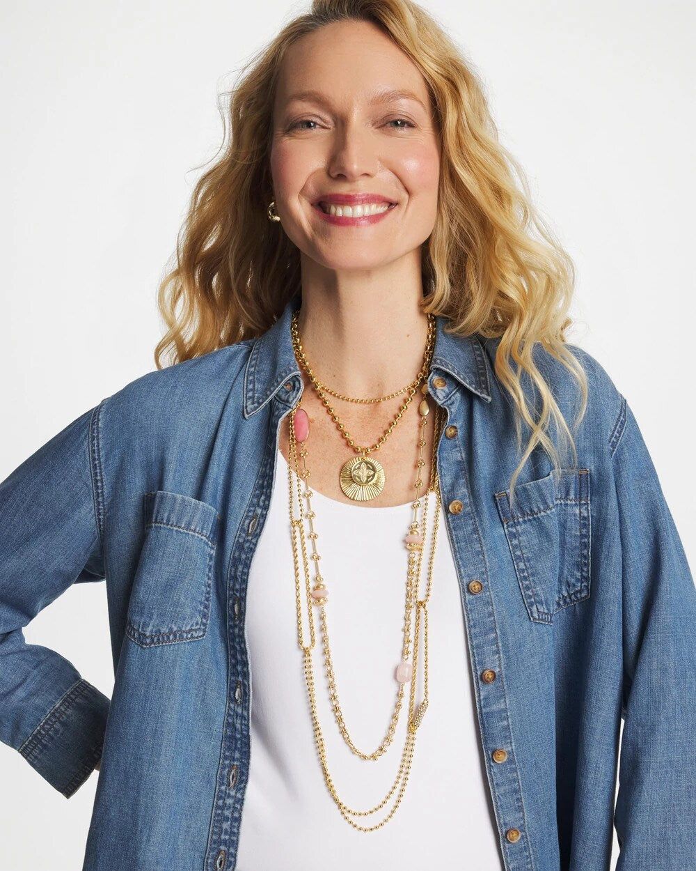 Chico's Short Gold Ball Chain Pendant