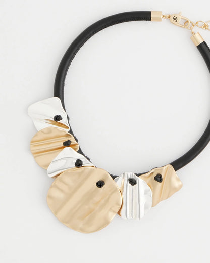 Chico's Crinkle Mixed Metal Bib Necklace