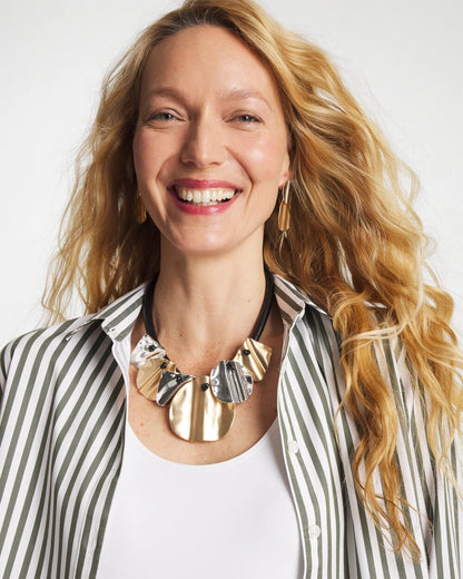 Chico's Crinkle Mixed Metal Bib Necklace
