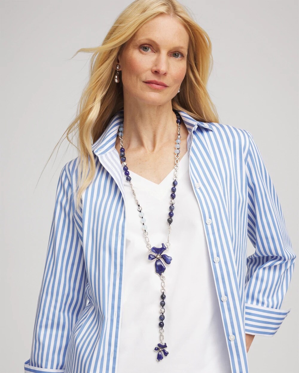 Chico's Blue Flower Long Y-Necklace