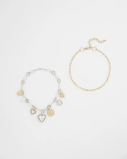 Chico's Mixed Metal Heart Charm Necklace