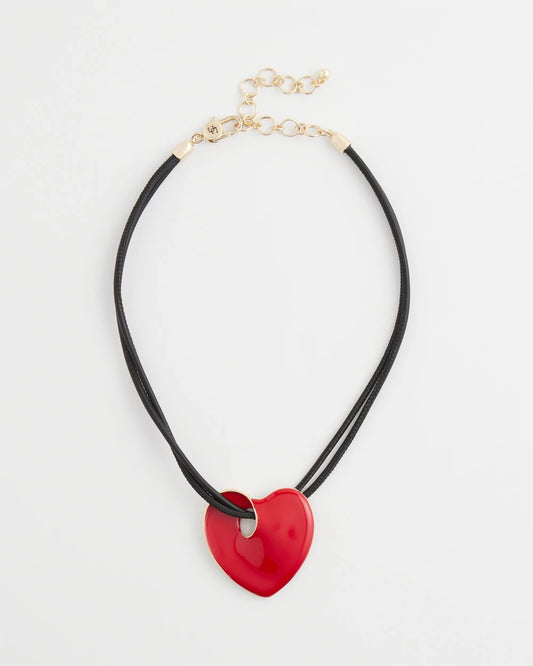 Chico's Red Enamel Heart Pendant Necklace