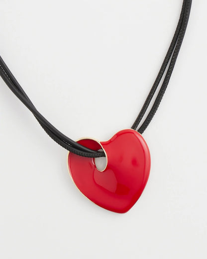 Chico's Red Enamel Heart Pendant Necklace