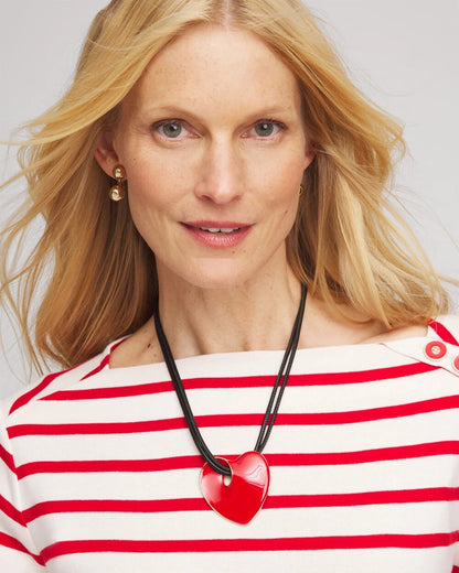 Chico's Red Enamel Heart Pendant Necklace
