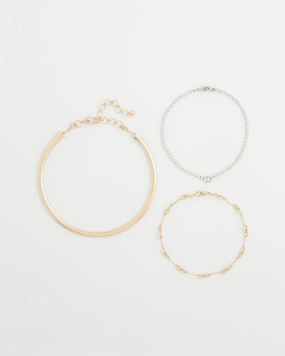 Chico's Mixed Metal Link Triple-Strand Necklace