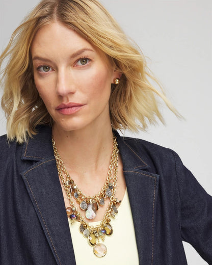 Chico's Faceted Gem Drop Off Bib Necklace