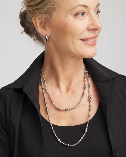 Chico's Silvertone Long Beaded Necklace