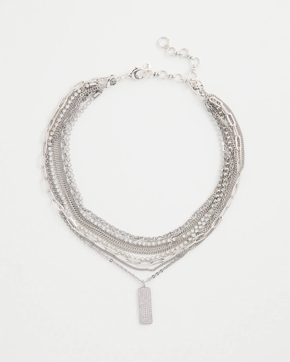 Chico's Silver Tone Pave Multistrand Necklace