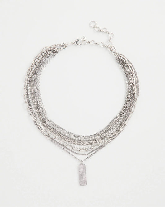 Chico's Silver Tone Pave Multistrand Necklace