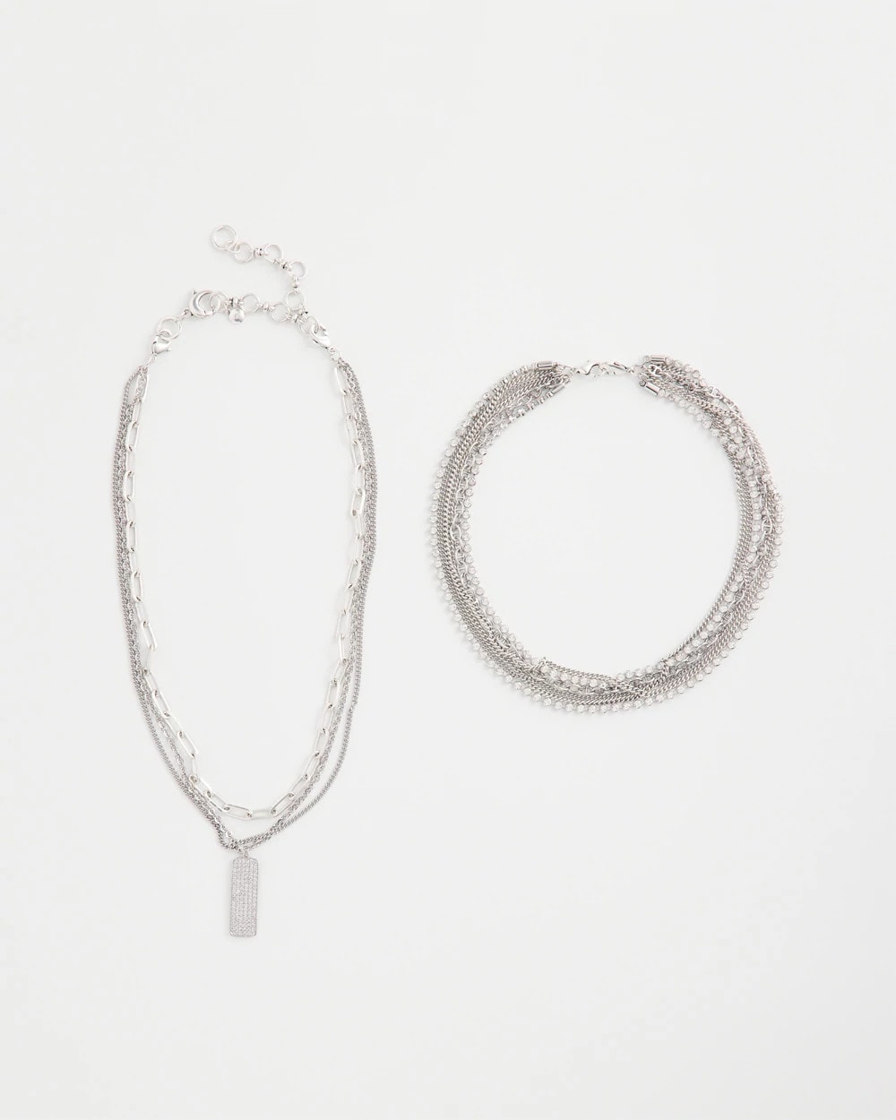 Chico's Silver Tone Pave Multistrand Necklace