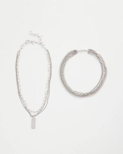 Chico's Silver Tone Pave Multistrand Necklace