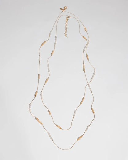 Chico's Long Faux-Pearl and Goldtone Double-Strand Necklace