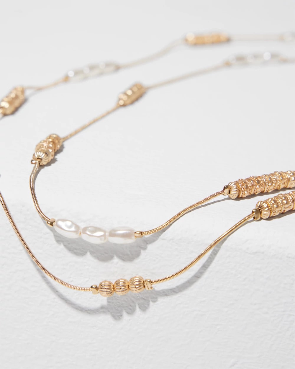 Chico's Long Faux-Pearl and Goldtone Double-Strand Necklace