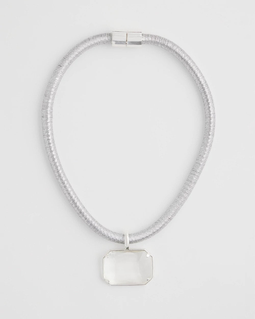 Chico's Silvertone Gem Pendant Cord Necklace