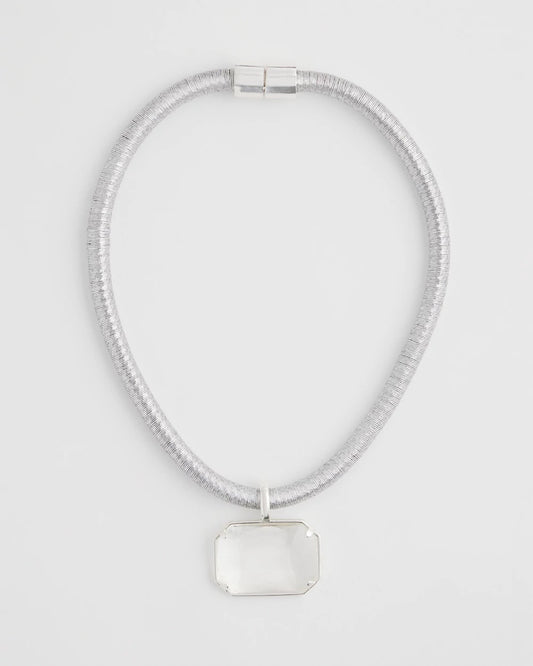 Chico's Silvertone Gem Pendant Cord Necklace